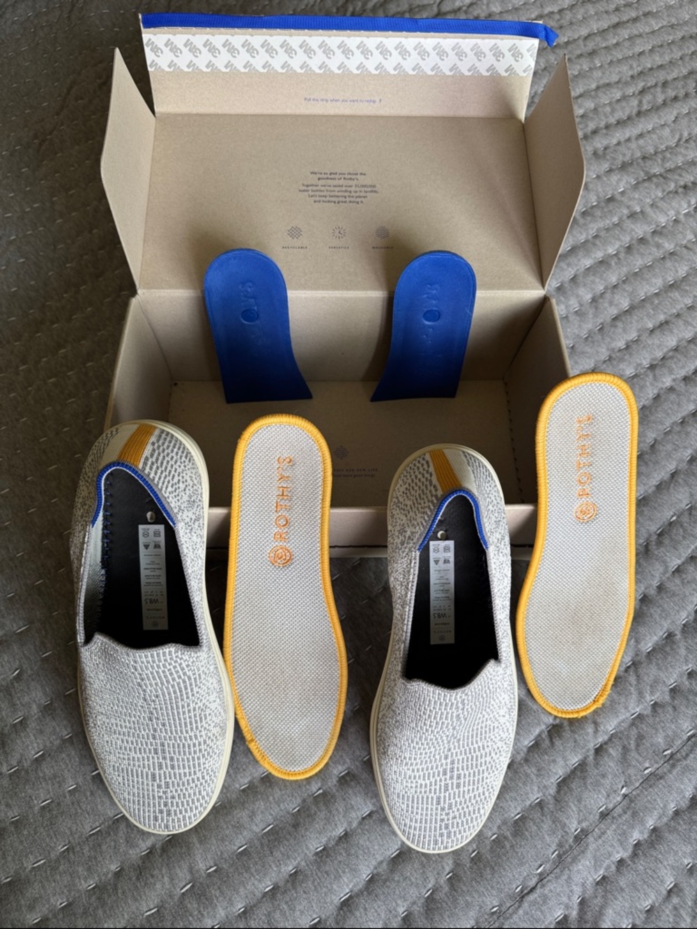 Rothy's women’s Slip-On Loafers in Heathered Cream with Blue Trim - Picture 5 of 8